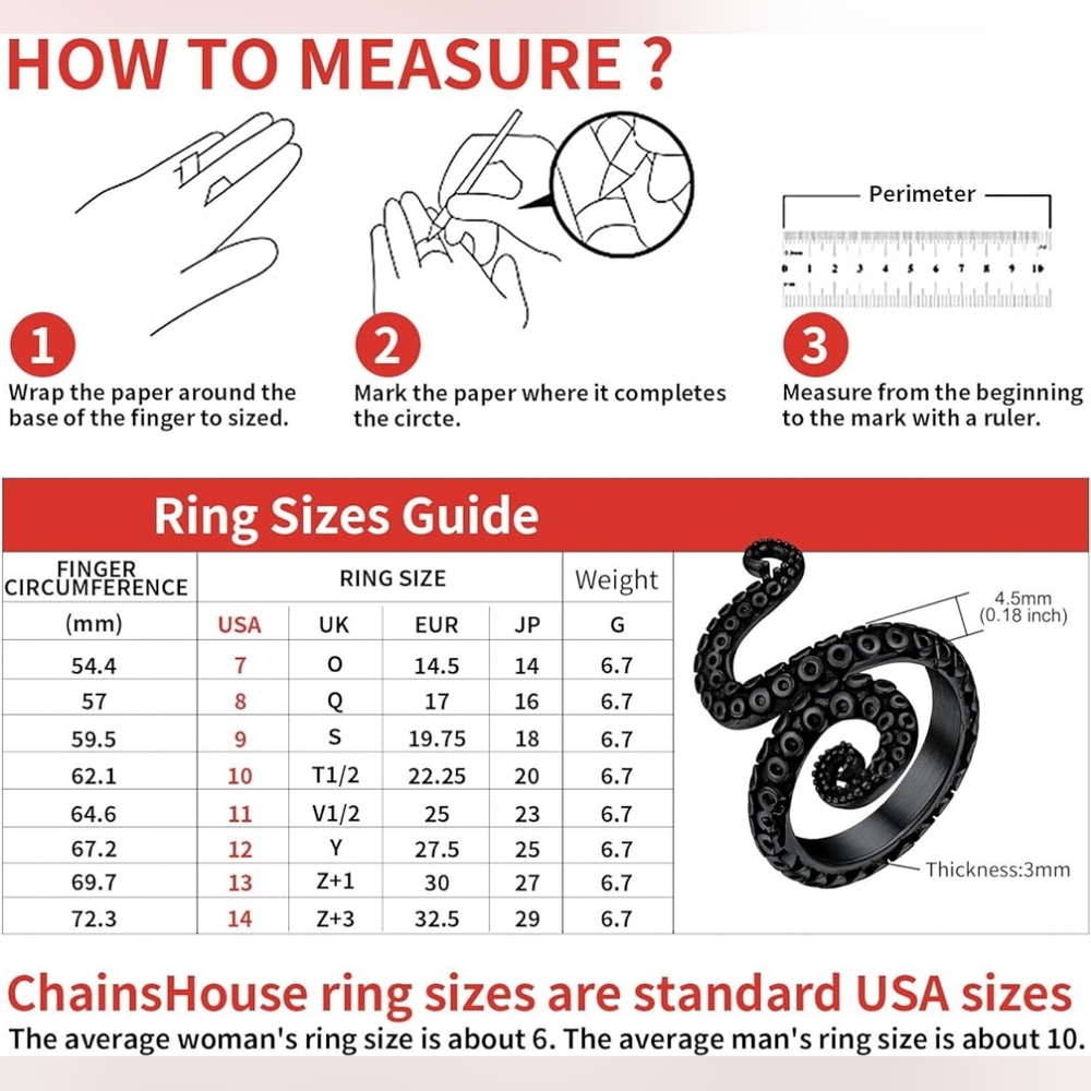 ChainsHouse Octopus Tentacles Stainless Steel Black Ring NEW IN BOX US 7 - Picture 6 of 10